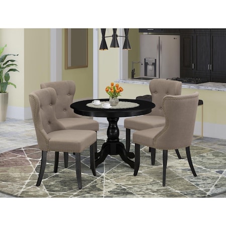 East West Furniture 5 Piece Hartland Kitchen Dining Table Set - Wire Brushed Black HBSI5-ABK-48